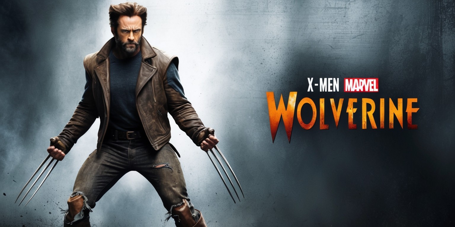 A gritty, cinematic poster featuring Hugh Jackman as James Logan Howlett, aka Wolverine, standing in a powerful stance, with his iconic claws extended, amidst a dark, moody backdrop with subtle hints of steel grey and blue, evoking a sense of intensity and brooding. His facial features are rugged, with a strong jawline, piercing eyes, and a distinctive hairstyle. He wears a worn, earth-toned leather jacket, torn jeans, and scuffed boots, giving off a rugged, battle-hardened vibe. In the background, subtle, muted hints of the X-Men Origins: Wolverine movie logo, with the words X-Men Origins written in a metallic, distressed font, and Wolverine emblazoned in bold, fiery letters, with a subtle gradient effect to convey a sense of danger and action.