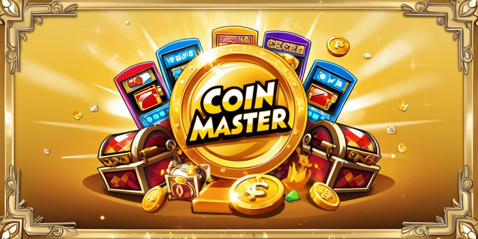A vibrant, colorful digital illustration of Coin Master, a popular mobile game, set against a bright, golden background with subtle, shimmering effects. In the center, a large, shiny gold coin with the Coin Master logo embossed on it, surrounded by spinning slot machines, treasure chests, and various in-game icons. The coin and its surroundings are adorned with intricate, ornate details and bold, geometric patterns. The overall aesthetic is playful, lively, and energetic, evoking a sense of fun and excitement. The illustration is rendered in a bold, graphic style with clean lines, vibrant hues, and subtle sense of depth and dimensionality. The image is framed by a thin, ornate border, complete with subtle, ornate patterns and flourishes.